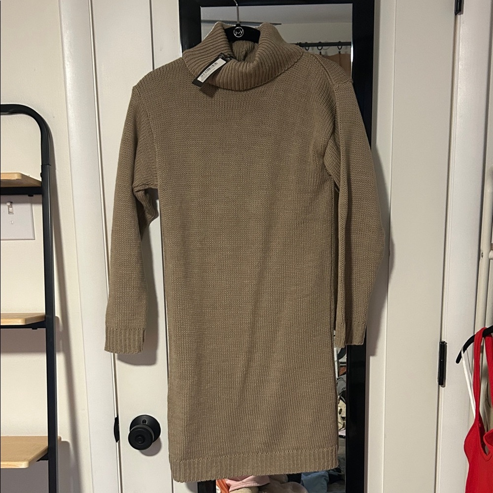 PrettyLittleThing Taupe Turtleneck Sweater Dress